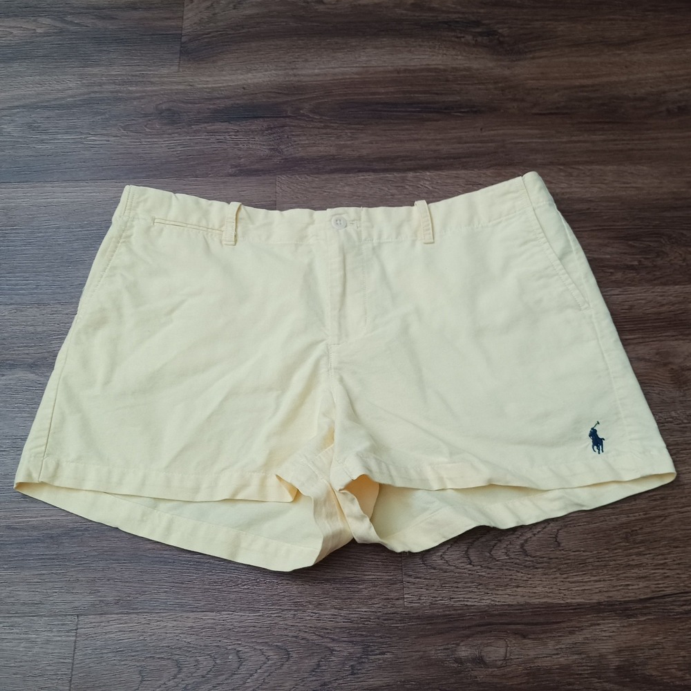 Polo Ralph Lauren Womens Yellow Chino Shorts Size 10 Cotton Embroidered Pony